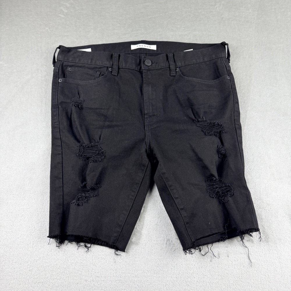 PacSun Men's Skinny Distressed Denim Shorts Black Size 33